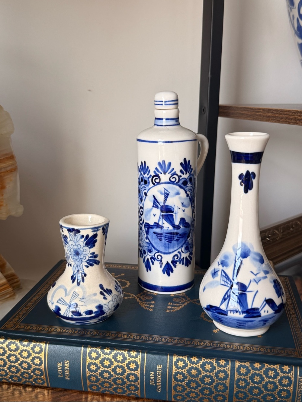 Blue and White Delft Ceramic Vases and Bottle Set